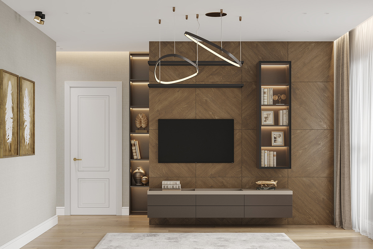 Интерьер комнаты в кофейном цвете