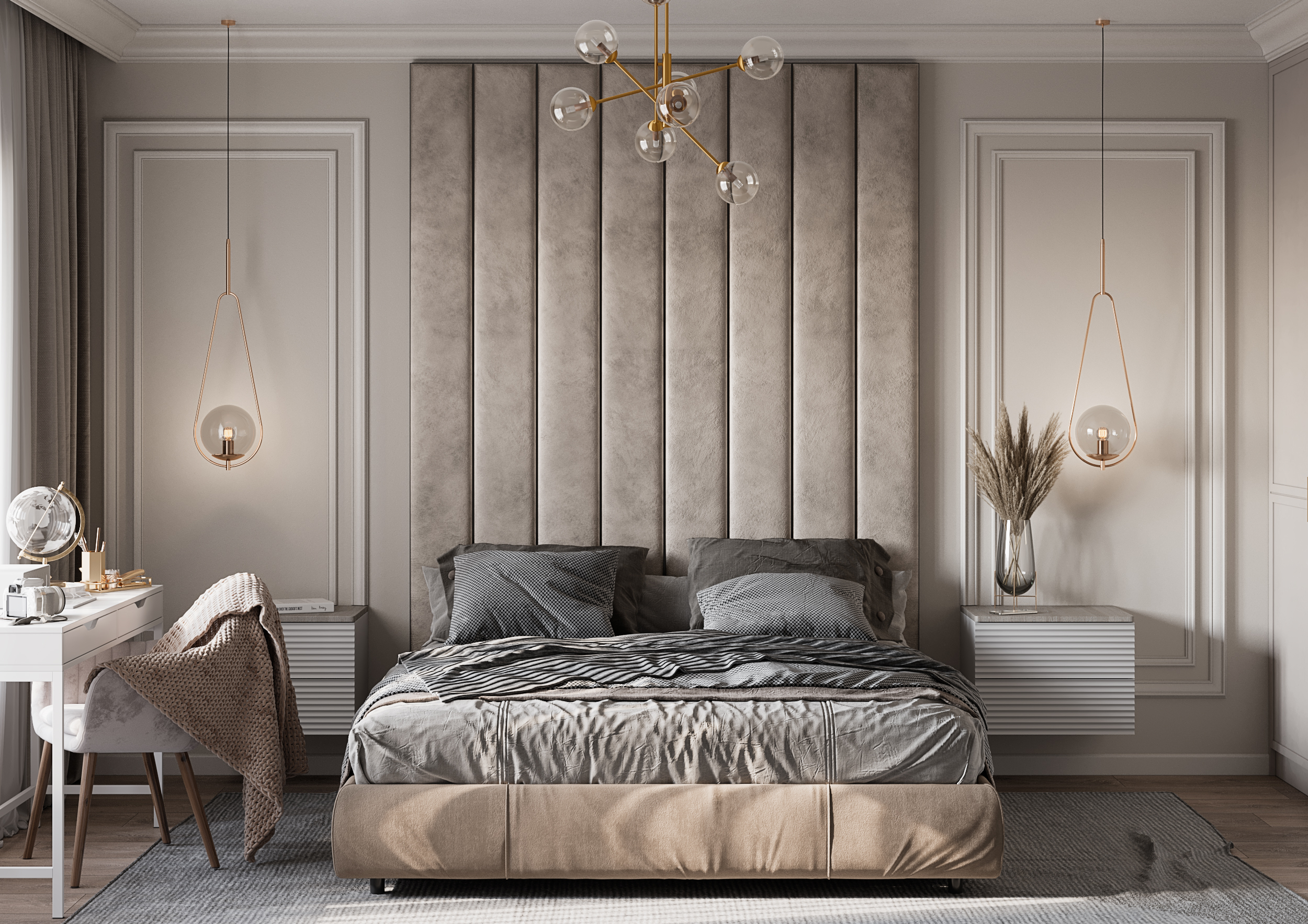 Мягкие стеновые панели в интерьере спальни