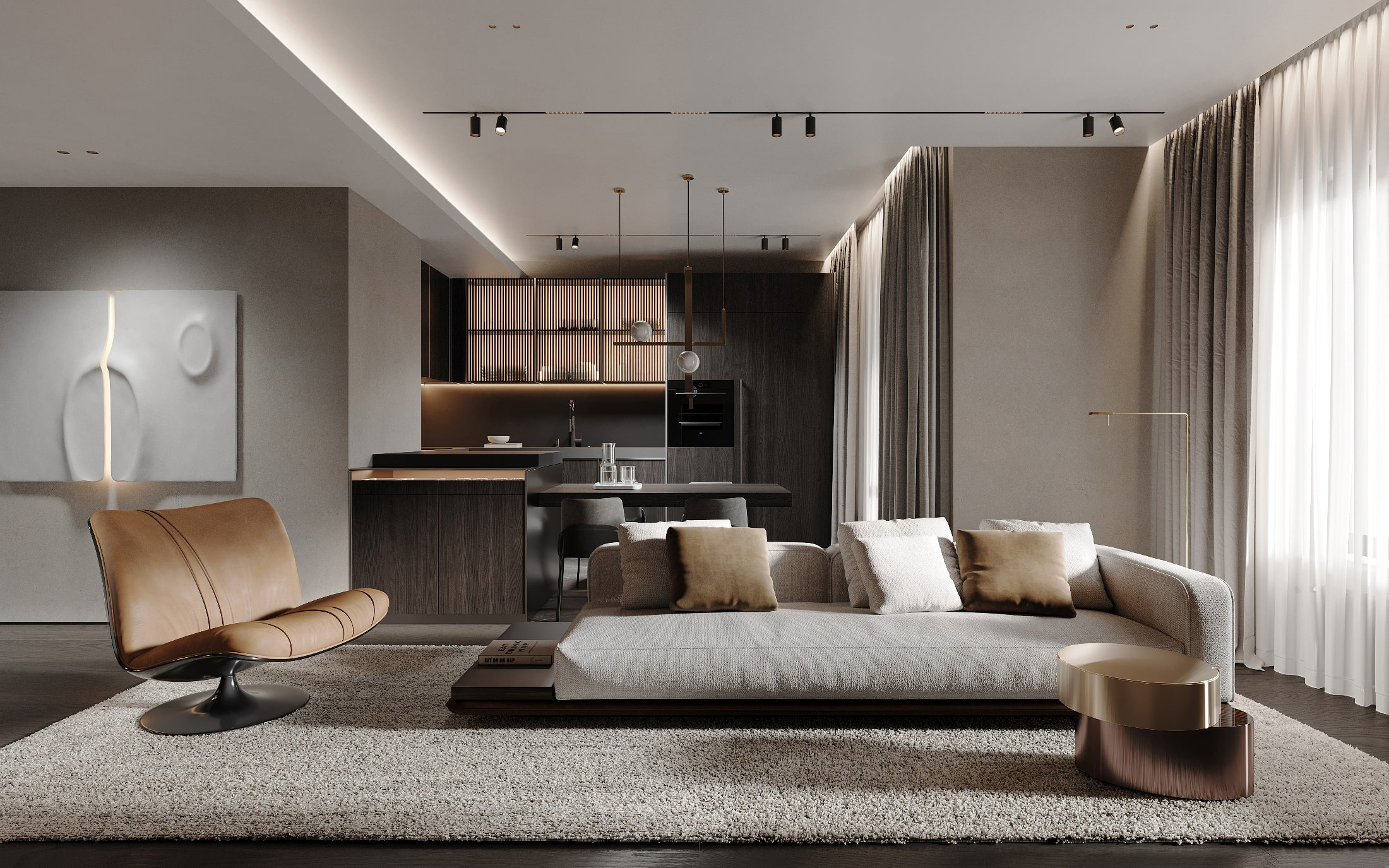 Интерьер гостиной в стиле минималюкс