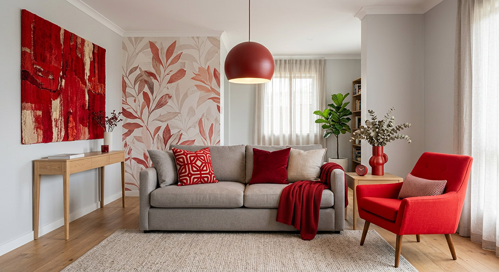 Дизайн интерьера в красном цвете Интерьер гостиной с красными акцентными элементами