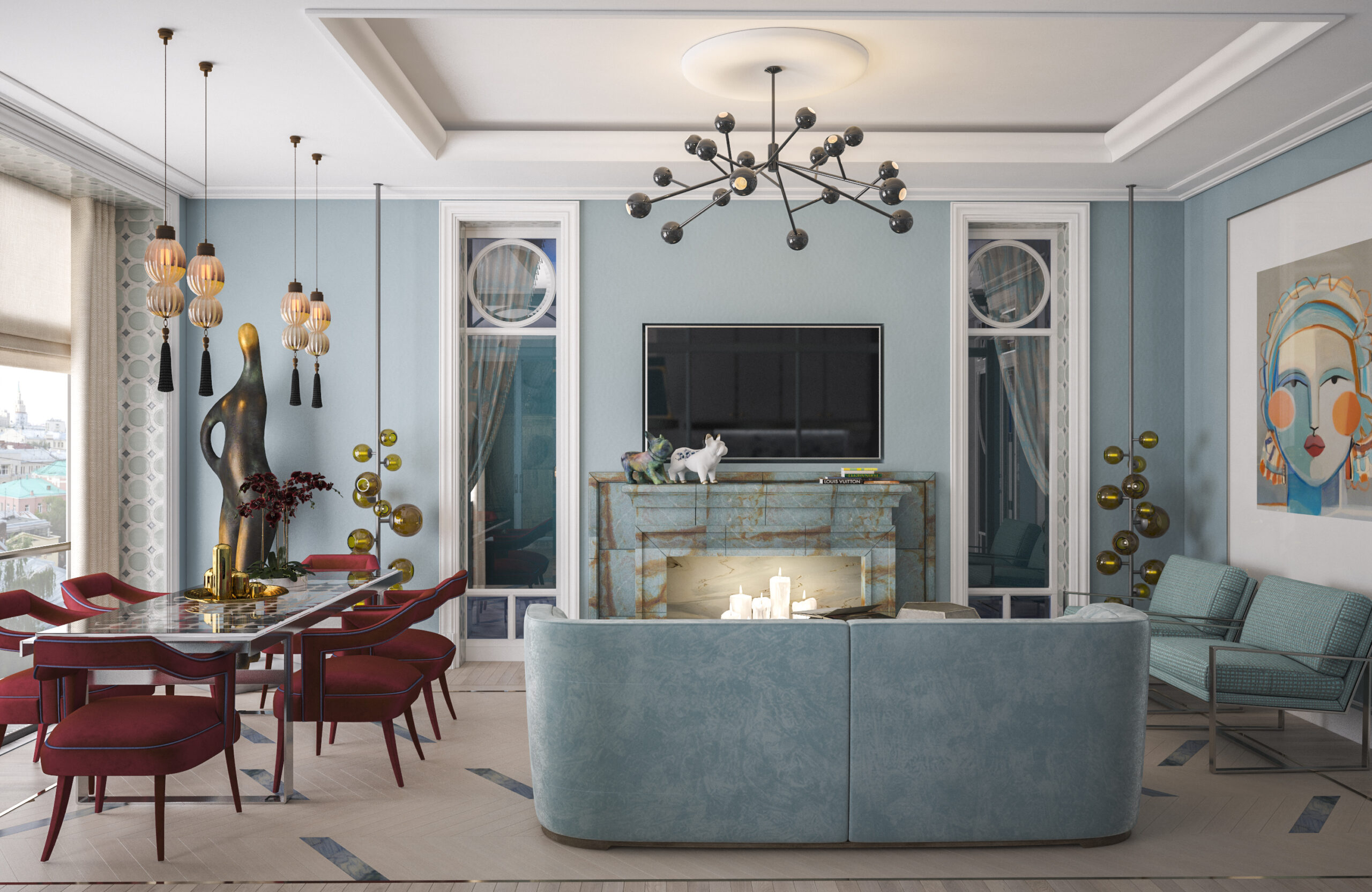 Интерьер гостиной в стиле фьюжн