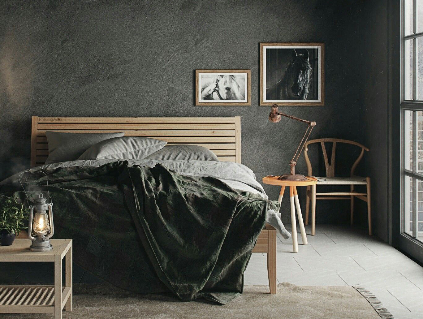 Интерьер спальни в темных тонах